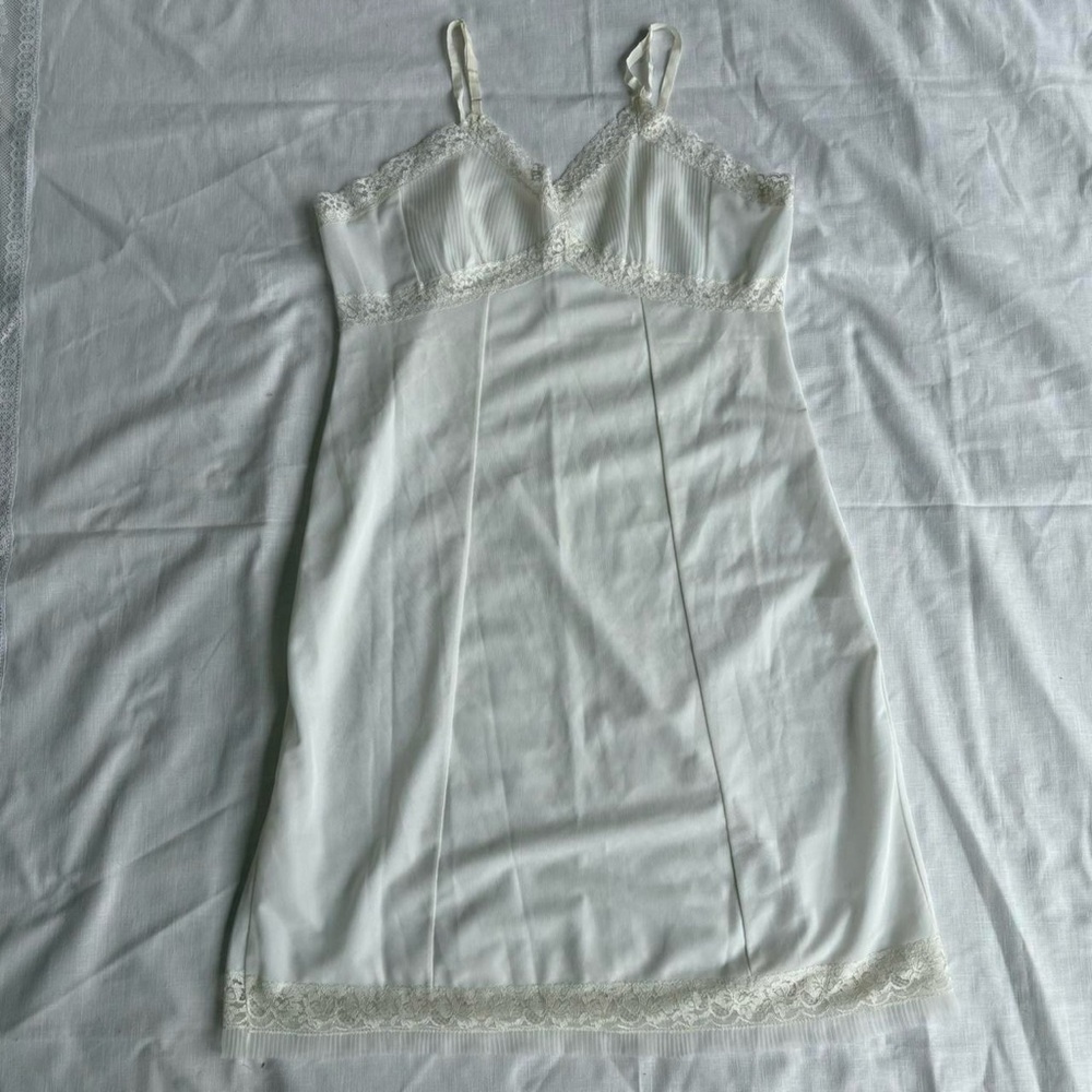Vintage June Lee Montreal White Lacy Lingerie Slip Dress Nightgown Dress Size 38